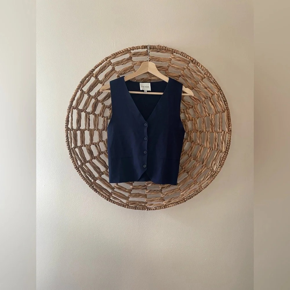 Pink Rose Navy Sleeveless V-Neck Button Front Vest